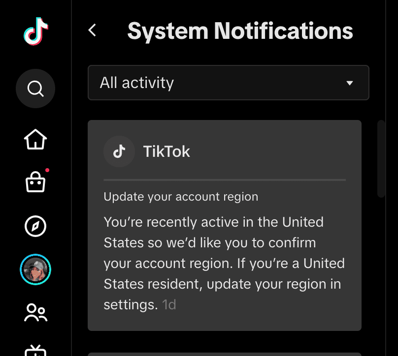 TikTok System Notice